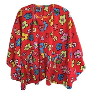 Handmade Colorful Rainbow Pride Poncho Size OS Flowers Fleece Button Up Pockets